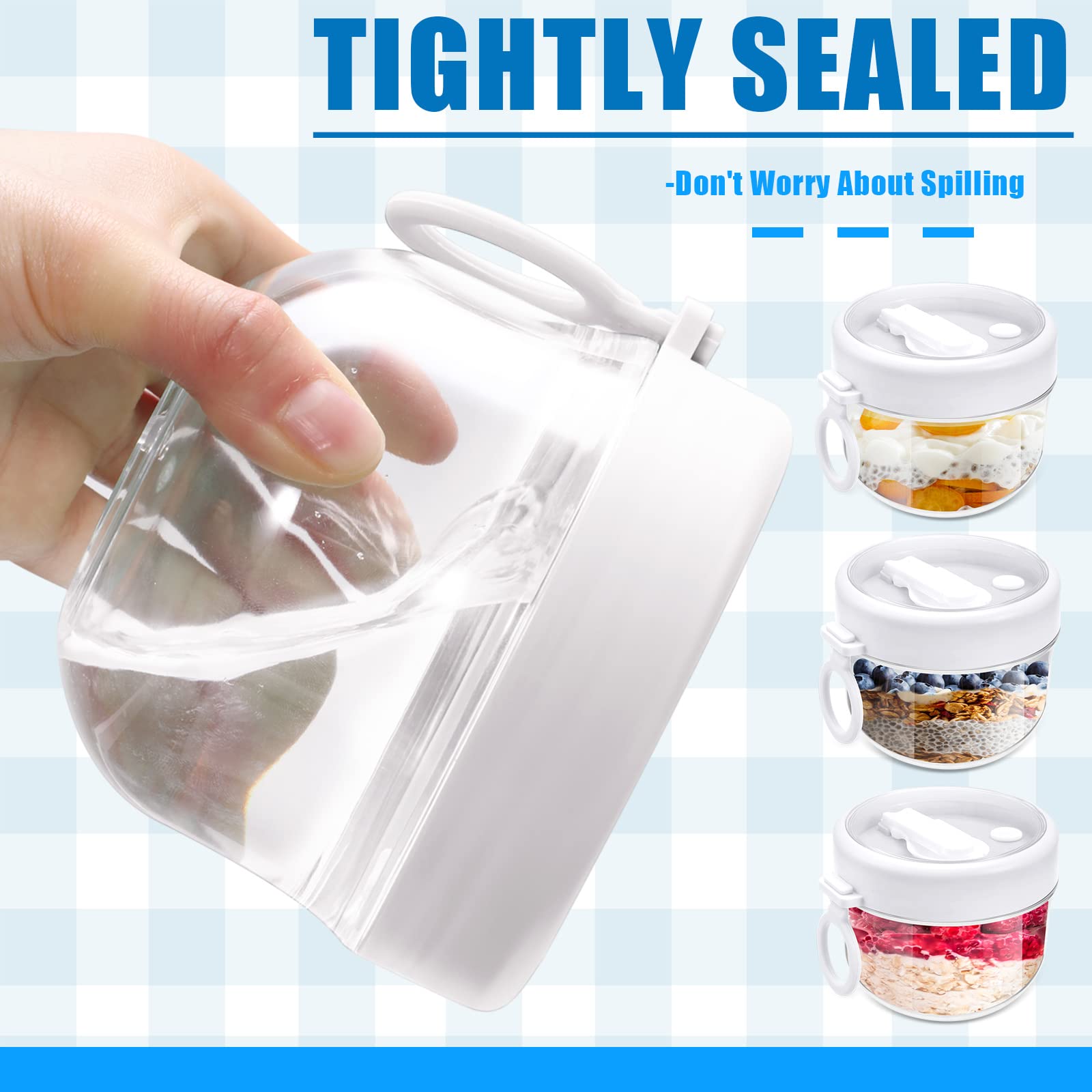 4 Pcs Overnight Oats Container With Lids And Spoons, 20 Oz Plastic Overnight Oats Jars Large Capacity Airtight Yogurt Container